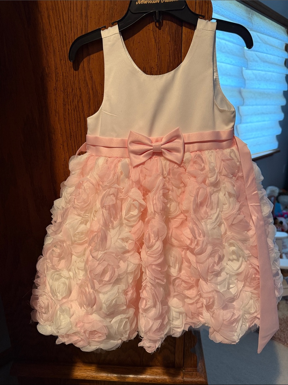 American Princess Girls Pink and White Rosette Party Dress with Bow 2T
